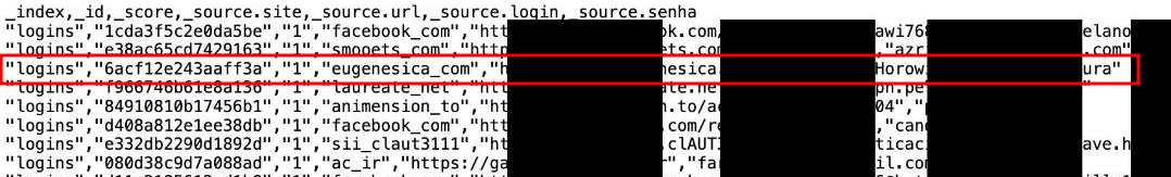 Screenshot of one of the databases called “logins”.